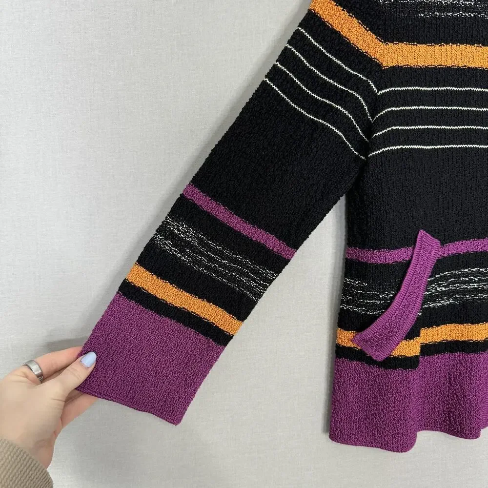 Missoni Sweater Womens 8‎ Black Purple Striped Cardigan Pockets Made in Italy